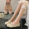 Niche Design Sense Bow Square Head Evening Single Shoes Women's 2025 New Inner Height Increase French Style with Skirt Ballet Shoes