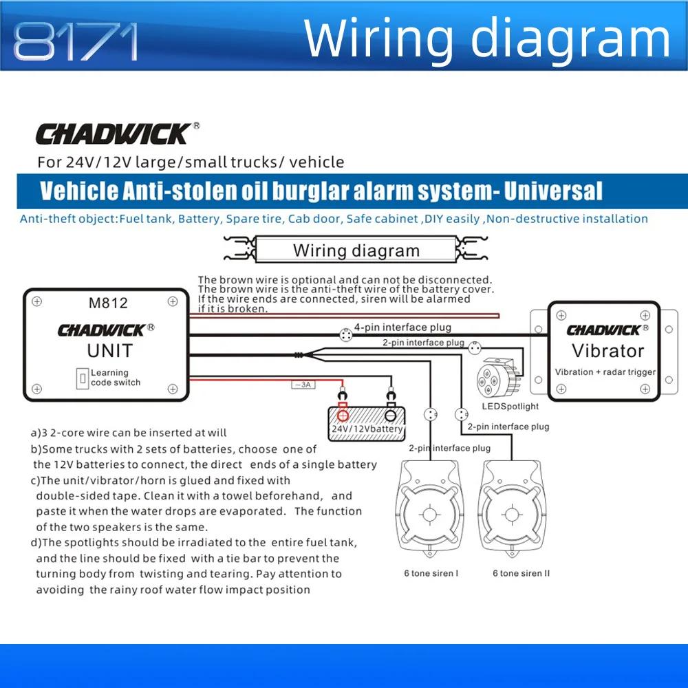 24V Car Alarm System Truck Alarm Systems With Remote Start Dual Induction Spotlights Anti-stealing Oil System Kit 8171