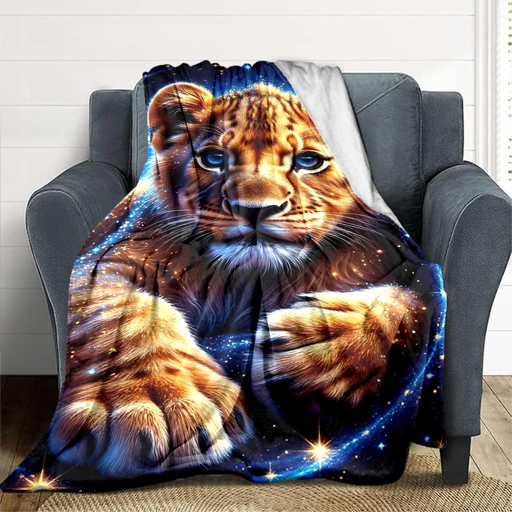 1pc Lion Cub Print Blanket Lightweight Flannel Blanket Throw Blanket For Sofa, Bed, Travel, Camping, Livingroom, Office, Couch, Chair, And Bed yy25101