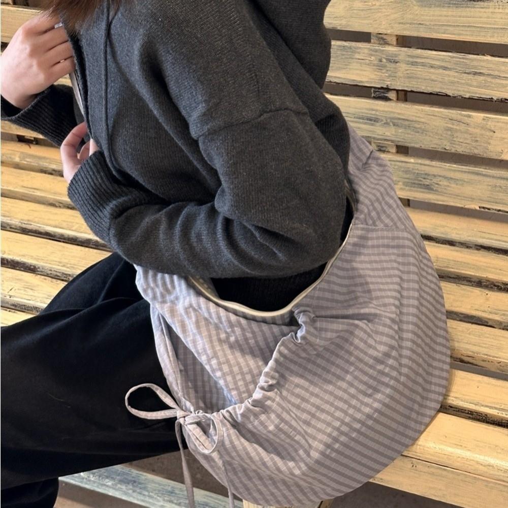 Lightweight Plaid Nylon Crossbody Bag Ballet Style Canvas Dumpling Bag  Spring Summer