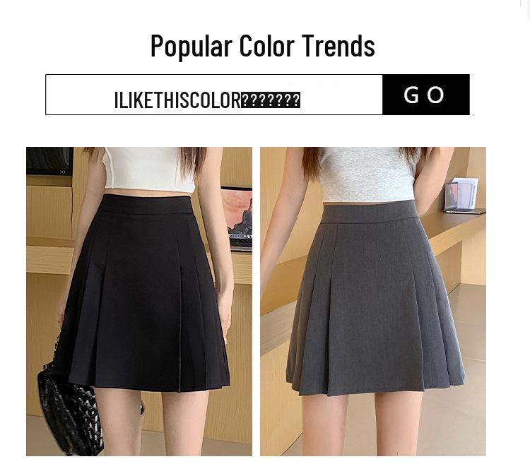 2024 College Style High Waist A-Line Pleated Midi Skirt for Plus Size Pear-Shaped Bodies