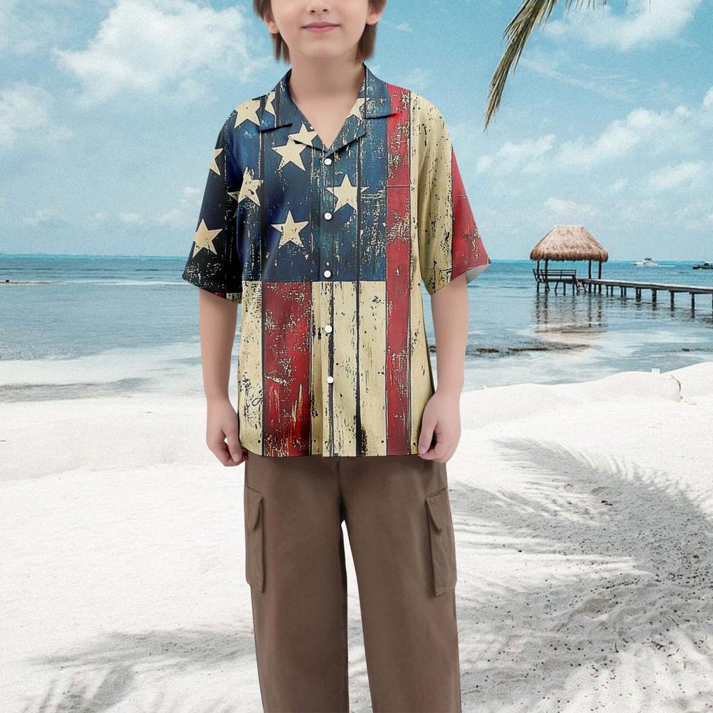 Boys' Casual Loose Short Sleeved Shirt With Fashionable Printed Shirt Top