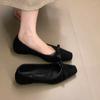 Spot version 2025 autumn new square head bow low heel casual single shoes one pedal light mouth ladyshoes commuter shoes