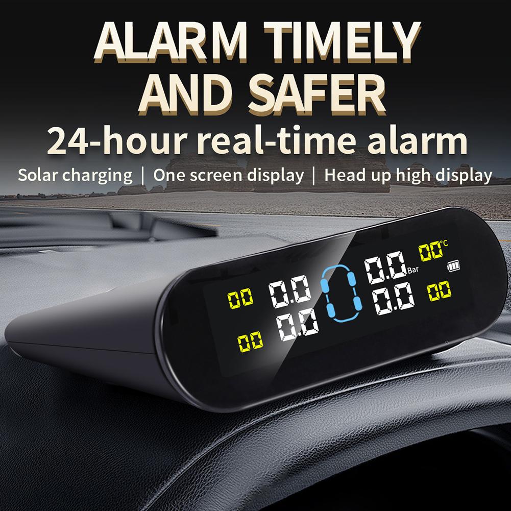 TPMS 4 Wheel Tyre Pressure Monitor Real-time Display TPMS Monitor Solar Power&USB Charge LCD Display Auto Security Alarm Device