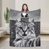 Cat Selfie with Santa Flannel Blankets Winter Warm Soft Throw Blanket for Students Couch Chair Fashion Bedspread Sofa Bed Cover
