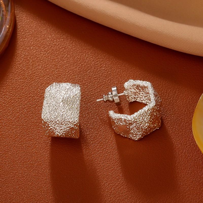 Geometric Irregular Matte Gold Earrings Women Sterling Post Copper Base Real Plated Fashion Statement