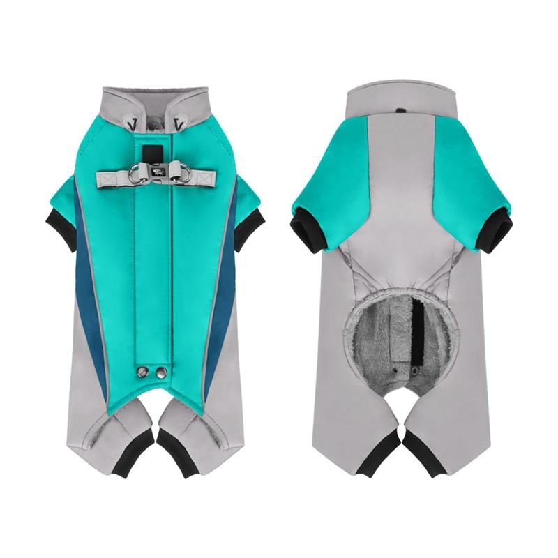 Warm Dog Coat 4 Legs Fullbody Covered Windproof Winter Dog Vest with Harness Reflective Turtleneck Dogs Snowsuit Puffer Jacket