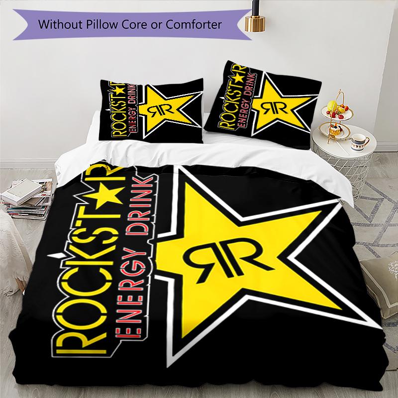 3pcs Rockstar logo pattern bedding set duvet cover set includes duvet cover &pillowcases, perfect all season bedroom decoration & gift