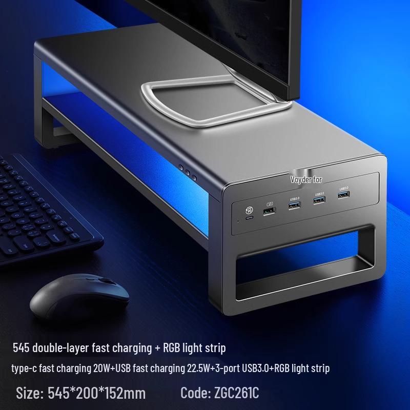 RGB Computer Monitor Riser Stand with USB Ports and Storage