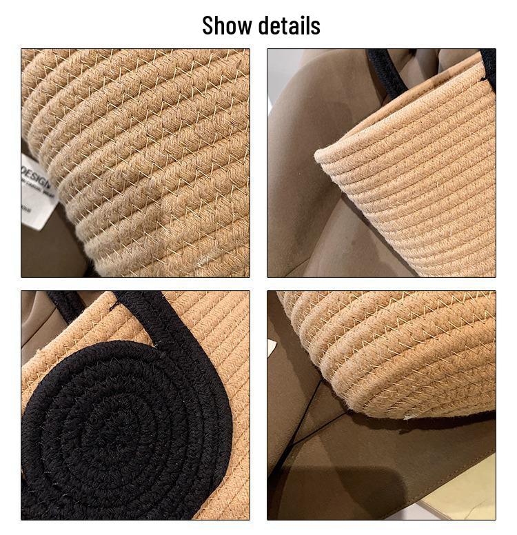 Contrast Color Cotton Rope Woven Women's Tote: Stylish, Large Capacity, Versatile Korean Handbag