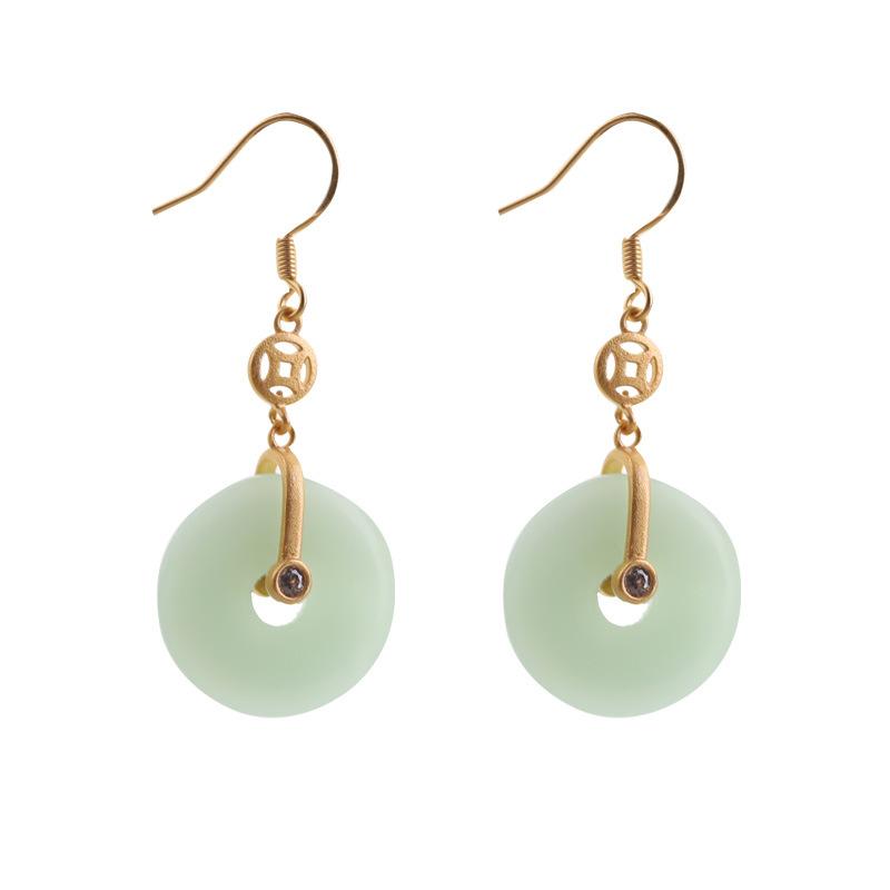 Vintage Round Eardrop Classic Ancient Gold Craft Design Natural Hotan Jasper Earings for Women New In Suitable for Daily Jewelry