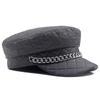 Leather Painted Hat Women's Chain Flat Top Army Hat Autumn Winter Warm Cap