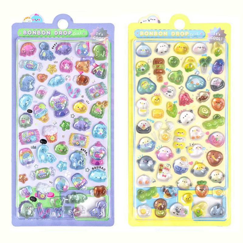 6 Sheets Funny Bear Dinosaur Rabbit 3D Relief Stickers Scrapbooking Diy Diary Decor Journaling Stationery Kawaii Donut Decals