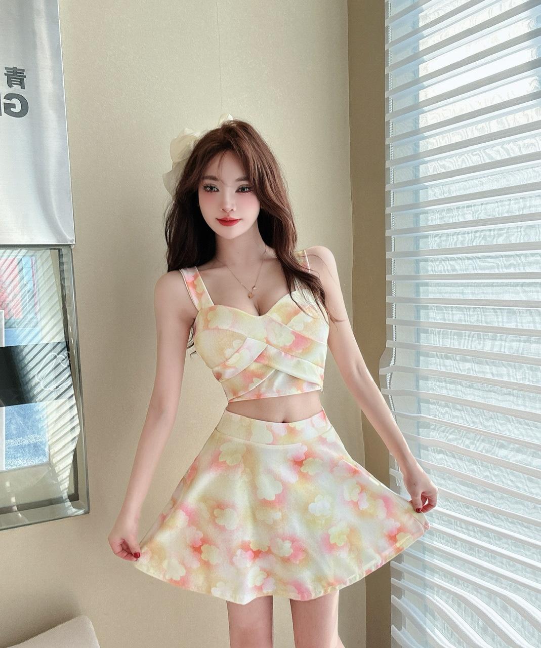 

Сексуальная юбка-жилет на подтяжках с принтом, юбка-основа с высокой талией А-силуэта, короткая юбка, комплект из двух предметов, летний новый женский комплект одежды S