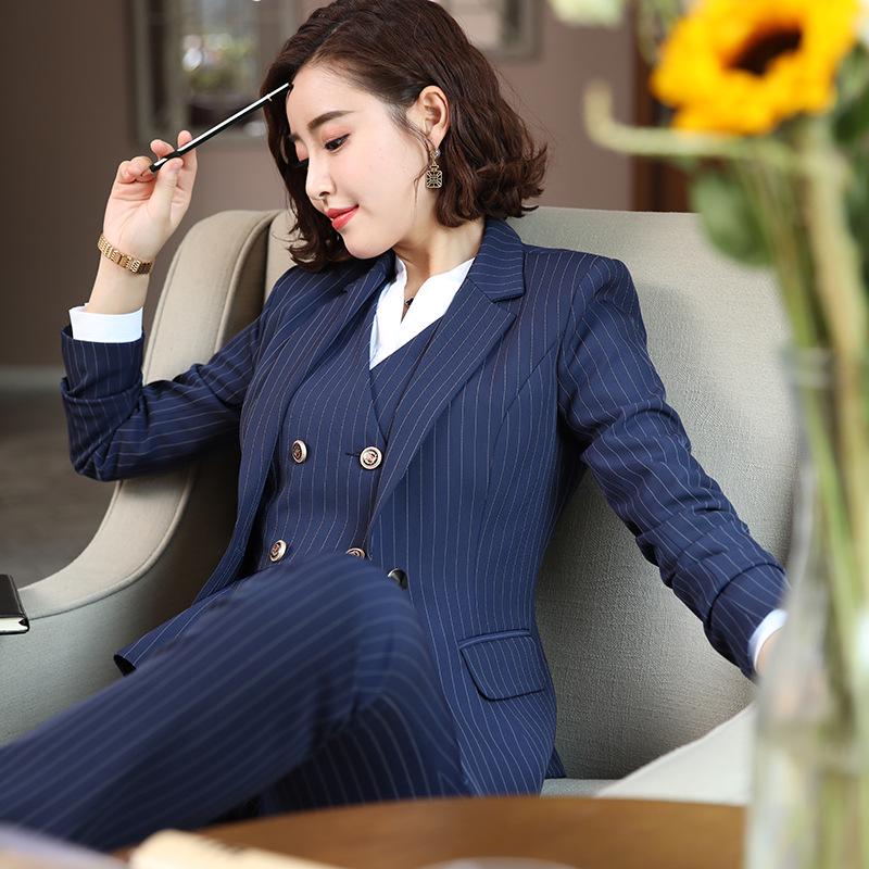 2025 Stylish Luxury Striped Suit Set: Slimming Professional Aviation & Rail Crew Uniform