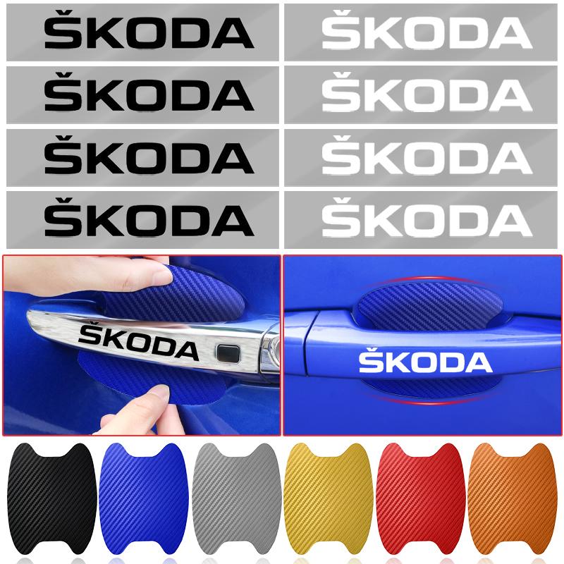 8pcs Car Door Sticker Carbon Fiber Scratches Auto Handle Protection Film for Skoda Superb Octavia Kodiaq Yeti Rapid Karoq Fabia Kamiq Enyaq Vis