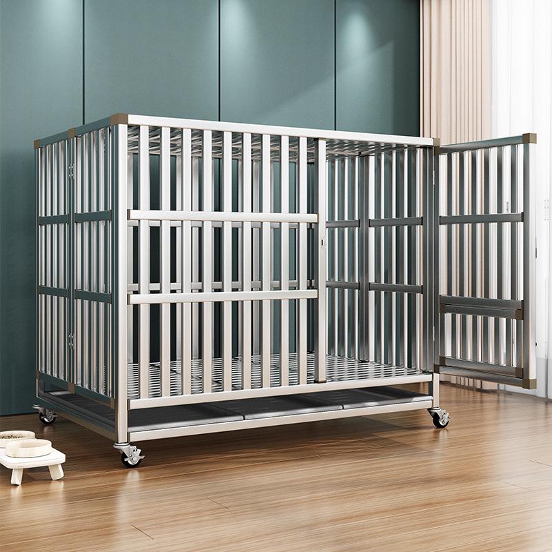 Foldable Stainless Steel Dog Cage with Toilet for Large, Medium, Small Dogs - Indoor Home Pet Kennel for Golden Retrievers & Teddies