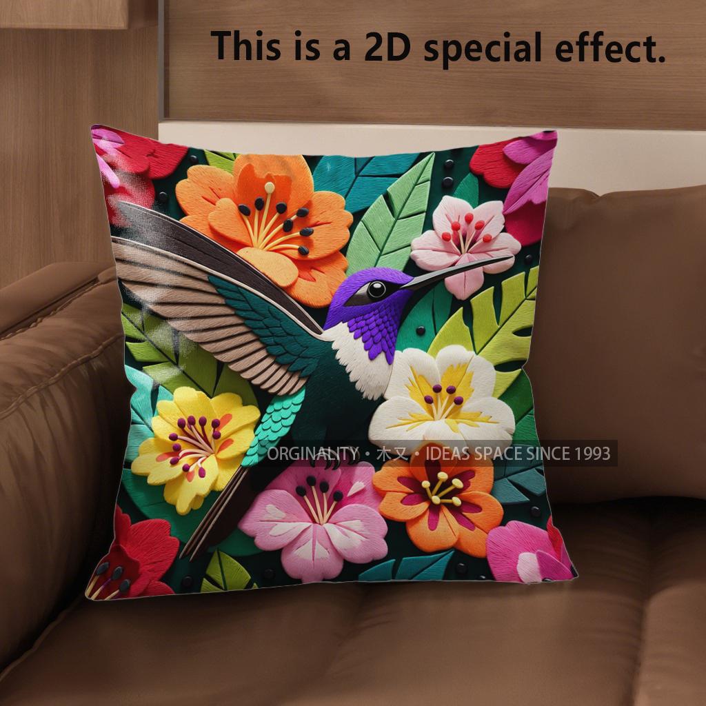 

2D Tropical Hummingbird Floral Throw Pillow Covers Pattern Cushion Cover Suitable For Sofa Bedroom Car Pillow Cover 40x40cm