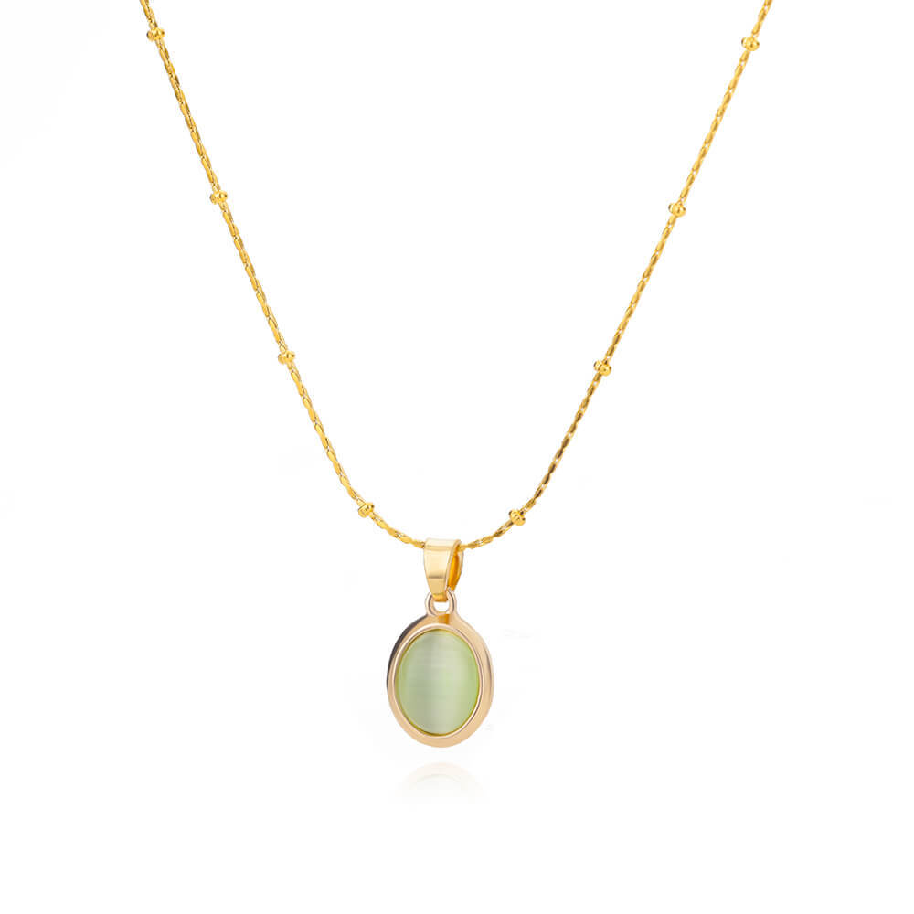 Neue Persönlichkeit Mode Goldfarbe Edelstahl Opal Anhänger Halskette für Damen Luxus Schmuck Zubehör Geschenk Farbecht