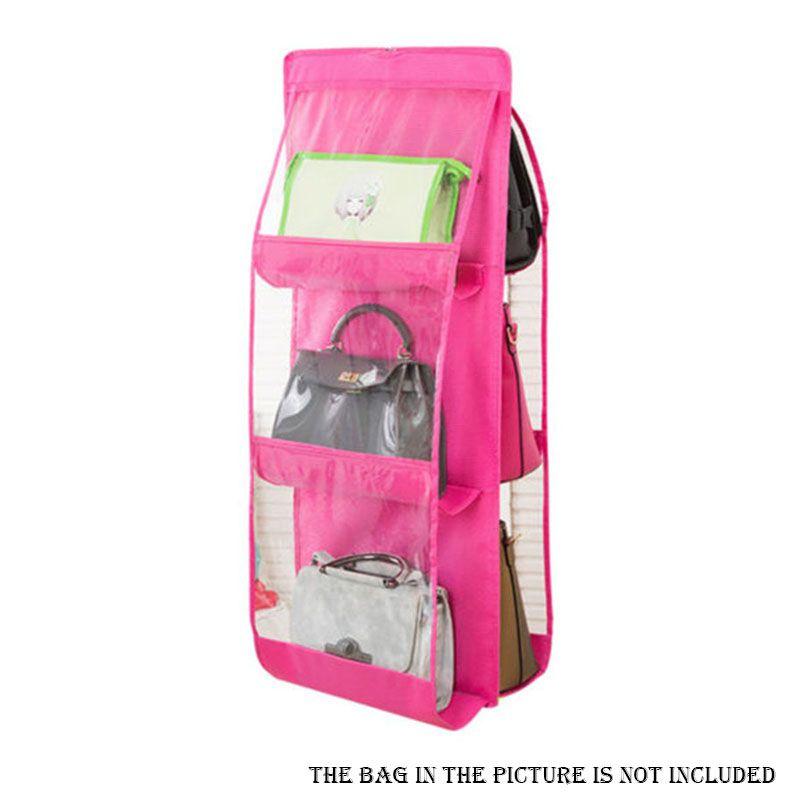 Elegant And Spacious 6 Pockets Clear Hanging Purse Handbag Tote Bag Organizer Rack