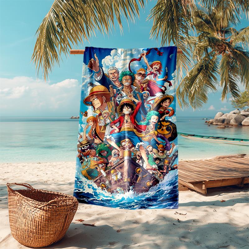 Classic Japanese Element Cartoon ONE PIECE Monkey D. Luffy Beach Towel Outdoor Camping Vacation Swimming Beach Towel Outdoor Absorbent Bath Towel Y22