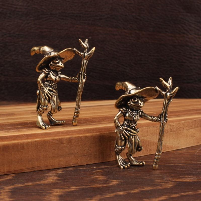 1PC Vintage Brass Frog Wizard Statue Desktop Ornament Metal Cute Figurines Miniatures Home And Office Decoration Car Ornaments