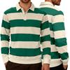 Men's Casual Sporty Square-neck Knitted Striped Shirt, Men's Color-blocking Buttoned Long-sleeved Shirt