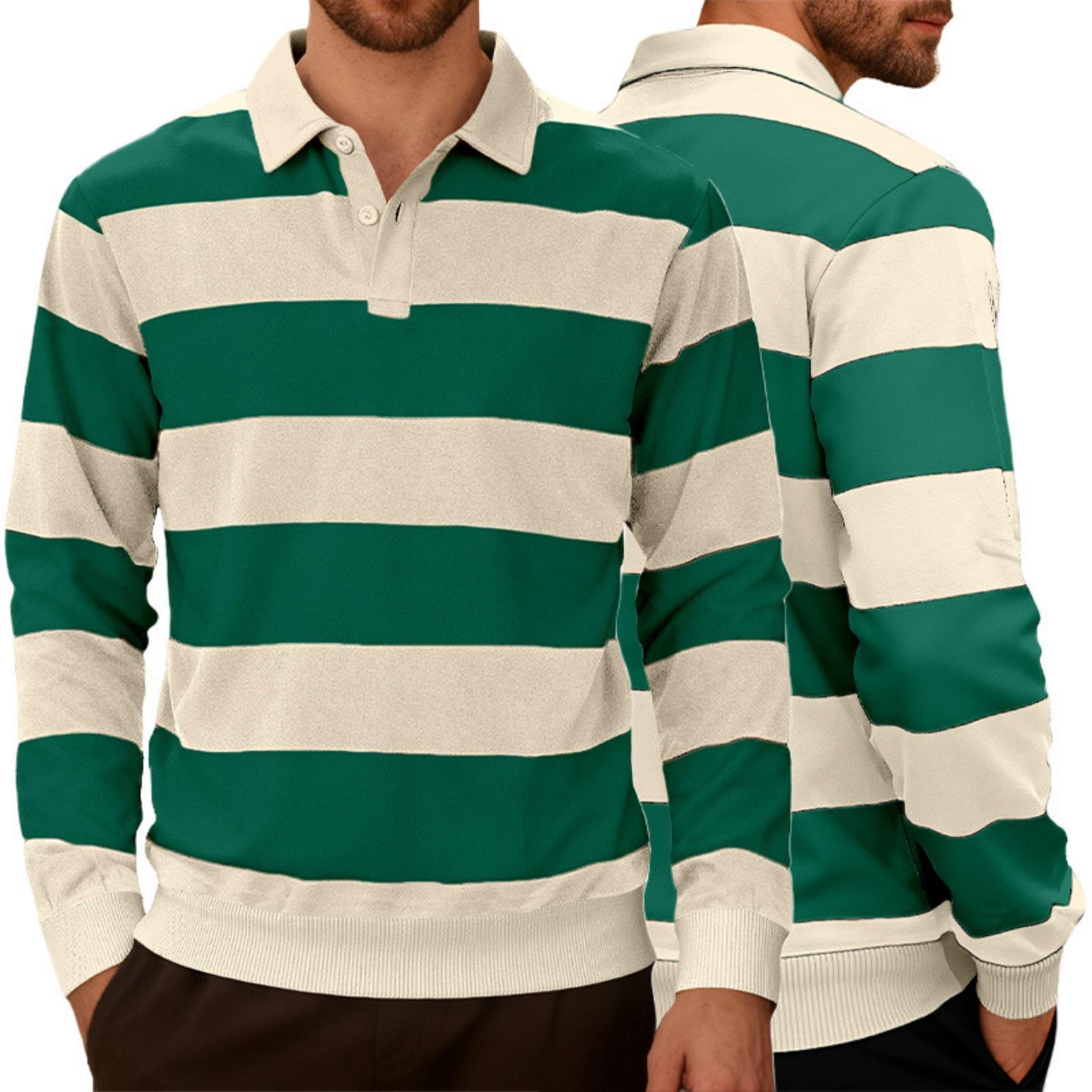 

Men s Casual Sporty Square-neck Knitted Striped Shirt, Men s Color-blocking Buttoned Long-sleeved Shirt L армия зеленый