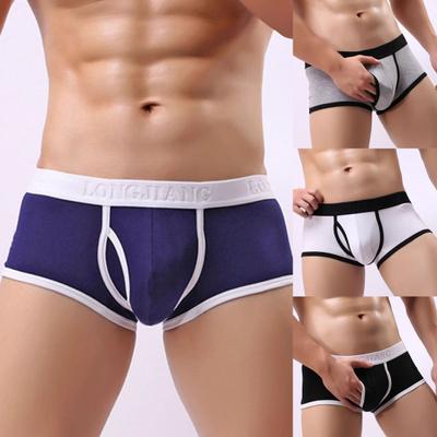 Longjiang Herren Patchwork Unterhosen Seitenöffnung Hautfreundlich Mittlere Taille U Konvex Boxer Slips Slips