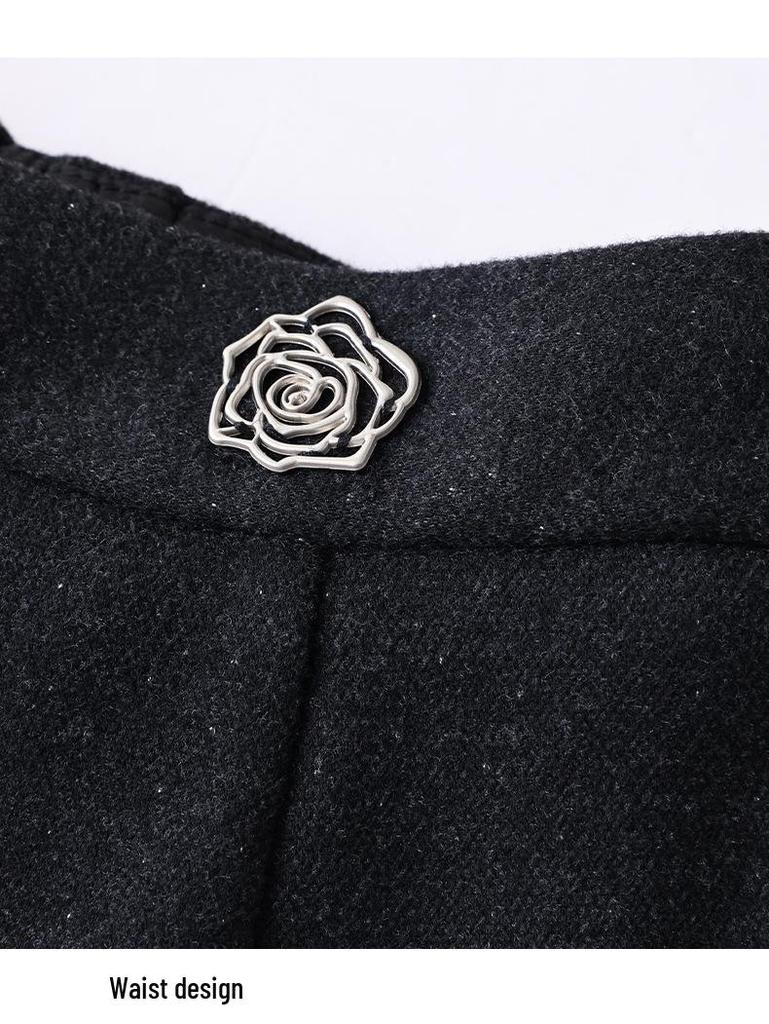 2025 Autumn/Winter Women's Designer Woolen Skirt - Solid Color, Niche, Versatile, Chic, and Commuter Fashion