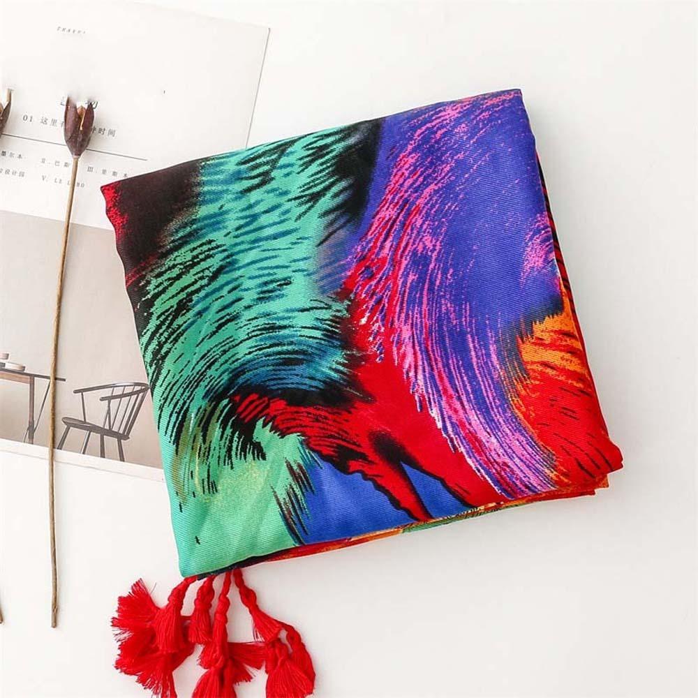 Breathable Spring Silk Scarf Long Big Pattern Headscarf Ethnic Style Yarn Shawl  Neck Decoration
