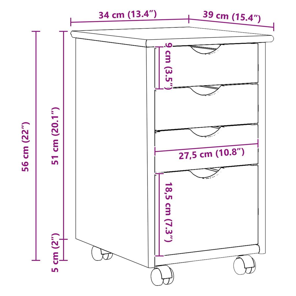 Mobile Storage Cabinet in Gray 34 x 39 x 56 cm Solid Pine Wood
