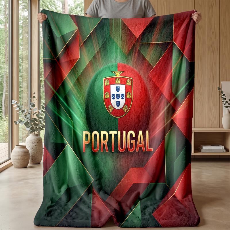 Portugal Football Printed Flannel Blanket Skin Friendly Warm Decorative Throw for Indoor Couch Bed Daily Use