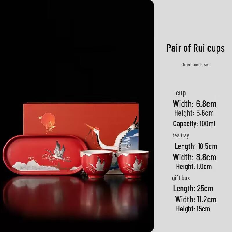 Shangqi Auspicious Crane Ceramic Kung Fu Tea Set (1 Pot, 2 Cups)