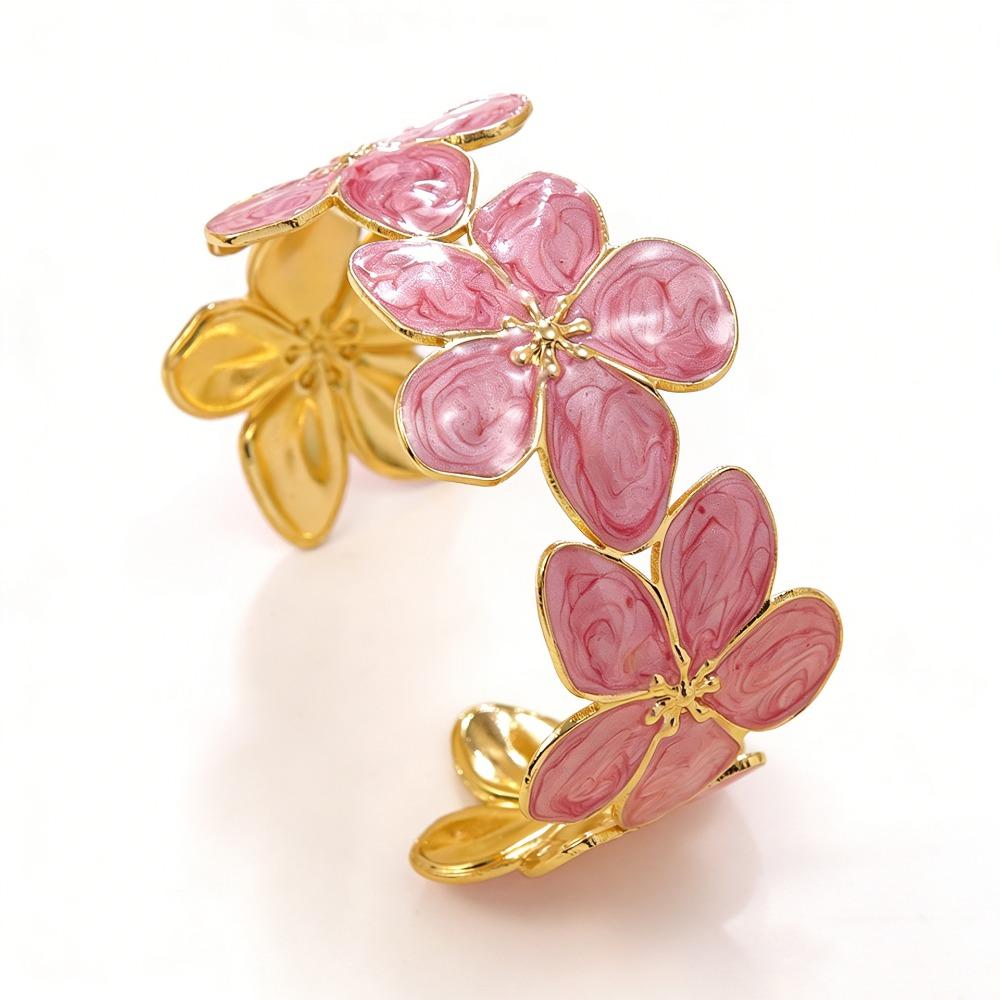 Dripped Oil Flower Cuff Bracelet Multicolor Floral Open Bangle Elegant Floral Bracelet Women