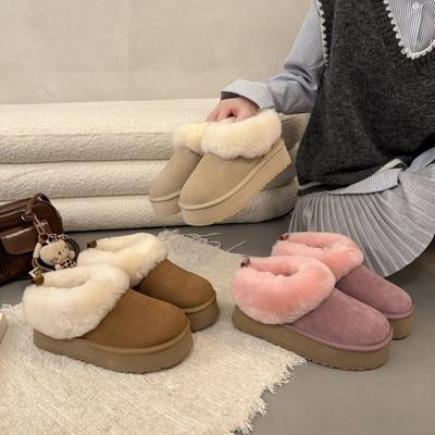 Snow Boots Women's 2025 Winter New One-pedal Bread Wool Shoes Piled Thickened Northeast Cotton Shoes Women's Snow Boots