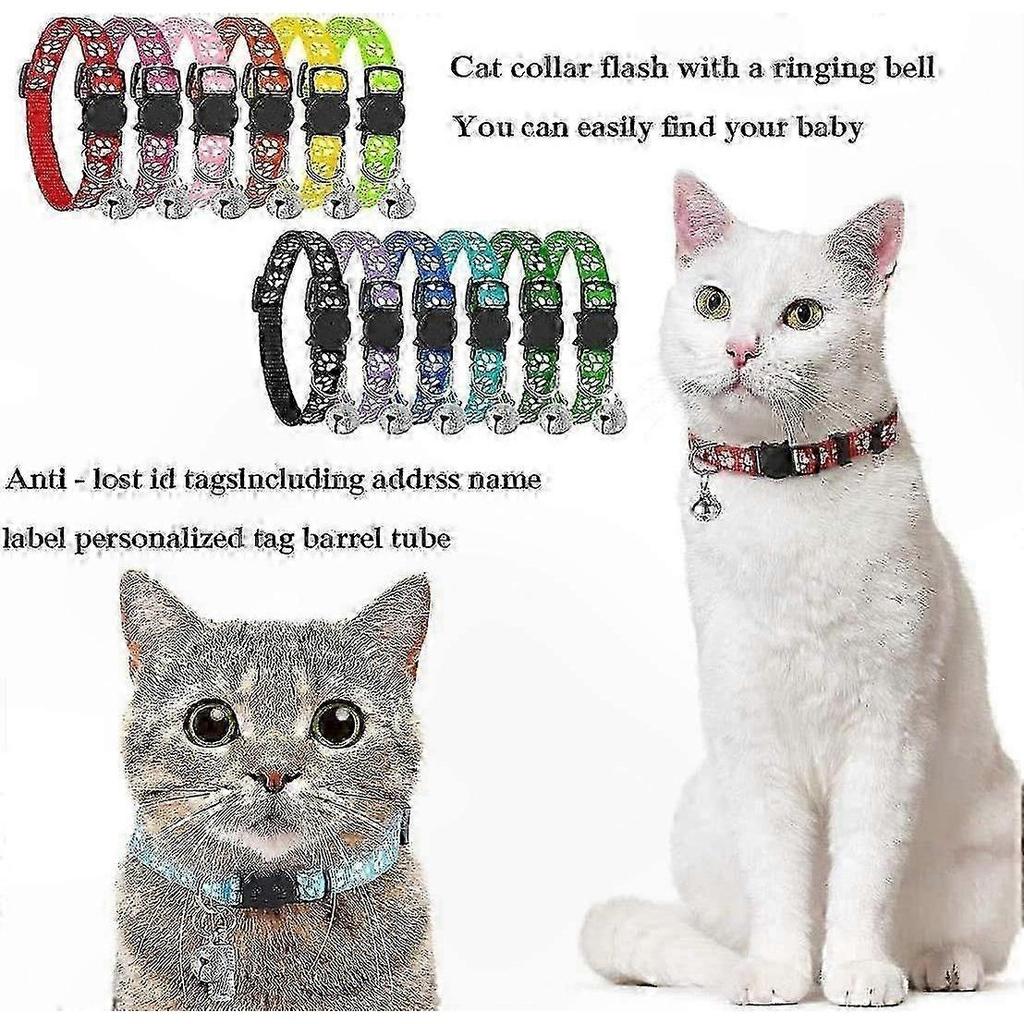 Reflective Cat Collars with Bell - 12 Pack Safety Breakaway Design for Night Visibility and Pet Security-Good