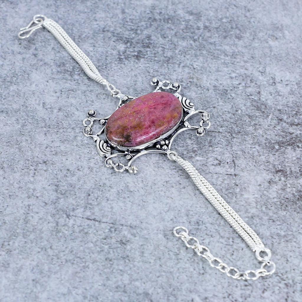Pink Thulite Gemstone Handmade 925 Sterling Silver Bracelet 7-8" M-2740
