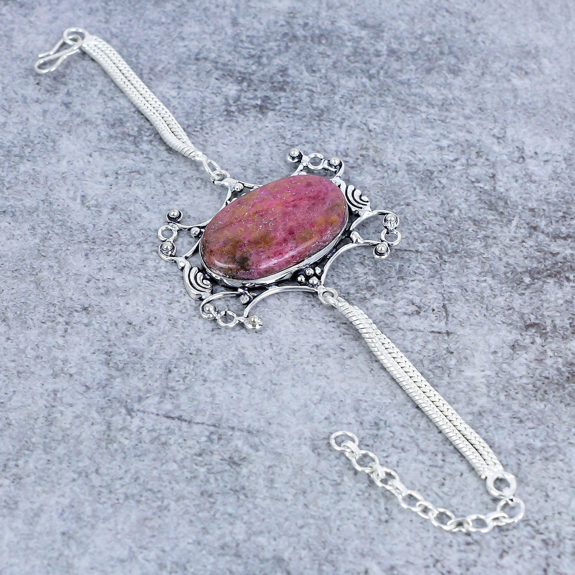 

Pink Thulite Gemstone Handmade 925 Sterling Silver Bracelet 7-8 M-2740