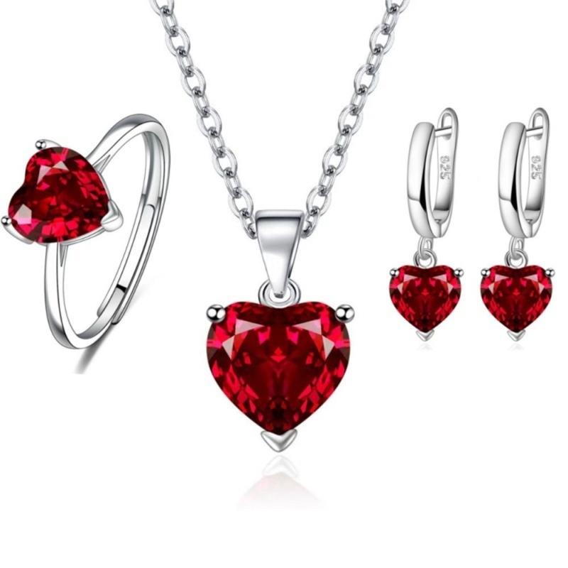 

3Pcs Romance Heart Cubic Zirconia Jewelry Combo Set Necklace Earrings Ring Perfect For Daily Or Formal Occasions