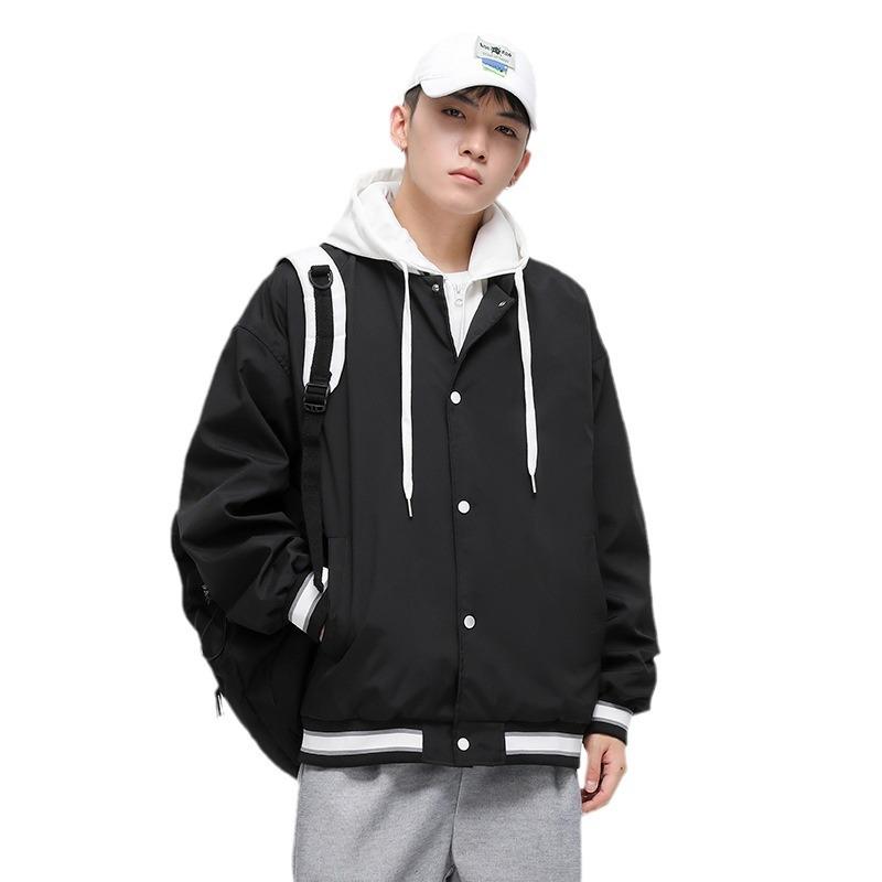 Spring and autumn new style fake two-piece contrasting hooded baseball uniform outer fashionable jacket for men and teenagers