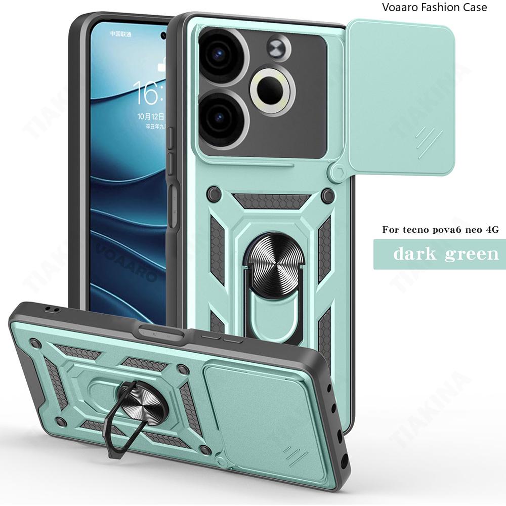 Slide Lens Armor Funda for Tecno Pova 6 Neo 4G Case Magnetic Rotate Ring Stand Holder Cover for Tecno Pova 6 Neo 4G Case Capa