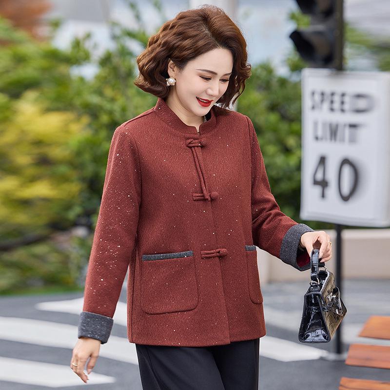 Retro Wool Spring Coat for Middle-Aged and Elderly Women - Warm, Stylish & Short Chinese-Style Jacket