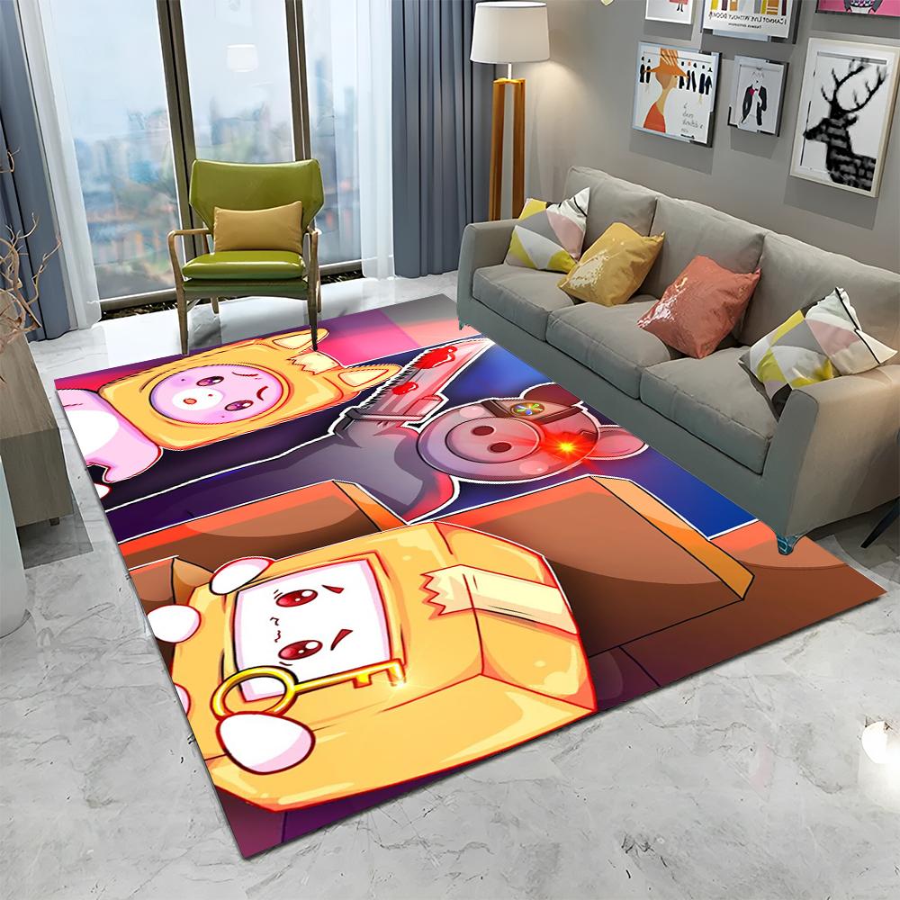 Happy Foxy Boxy and Rocky Lankybox Carpet Rug for Home Living Room Bedroom Sofa Doormat Decor,kids Area Rug Non-slip Floor Mat