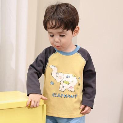 LUSON Boys' Cartoon Color Block Long-Sleeve T-Shirt
