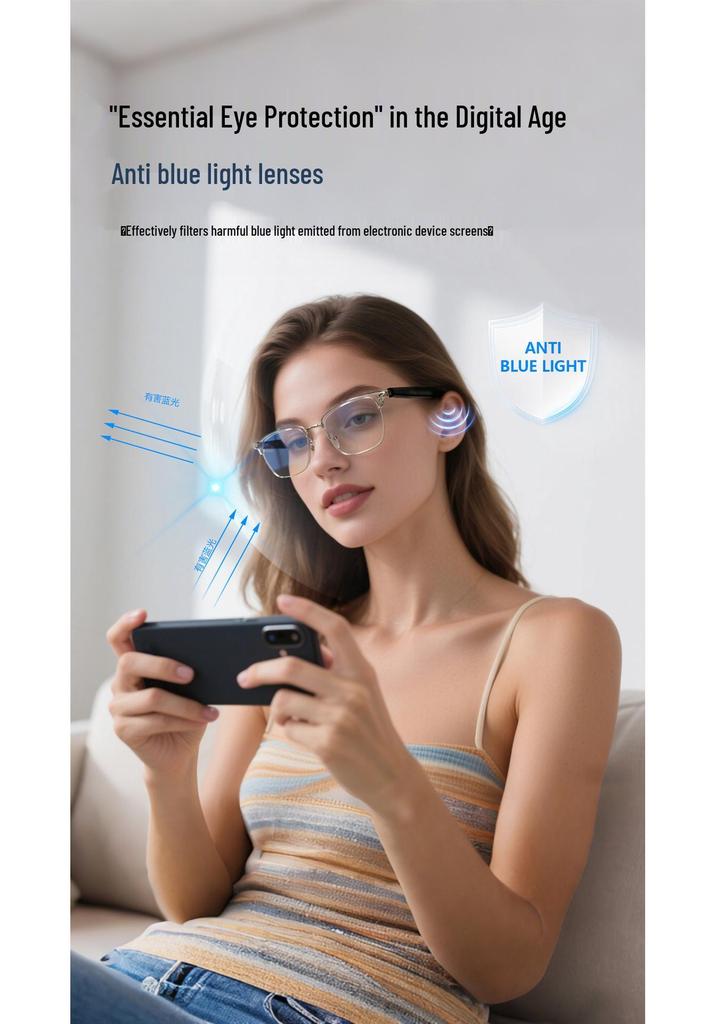 Bluetooth AI Smart Glasses with Metal Spring Hinges for Music & Calls - Black Wireless Technology