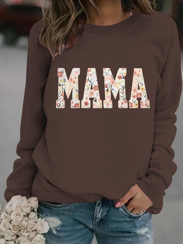 Cross-Border Autumn/Winter Women's Long-Sleeve Round Neck 'MAMA' Print Pullover Hoodie