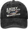Baseball Cap,Easily Distracted by Woodpecker Funny Woodpecker Lover Jokes Dad Hat Gifts for Men Women