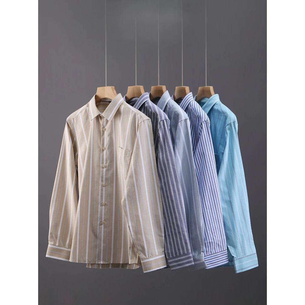 Big Size 11XL 10XL 9XL 8XL 100 Cotton Long Sleeve Shirt for Men Pocket Oxford Striped Casual Shirt Men Long Sleeve Slim Fit