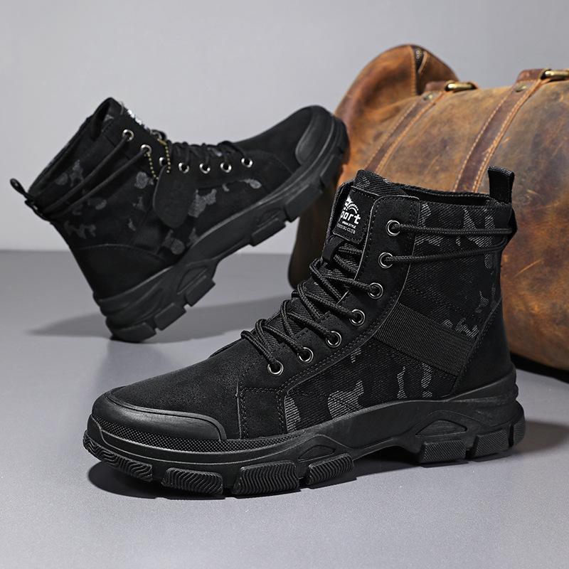 Men's Camouflage High Top Boots Comfortable Sneakers Outdoor Hiking Shoes for Men Non-Slip Durable Lace-Up Platform Work Boots